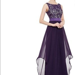 Women Sleeveless V-Back Lace Patchwork Long Dress